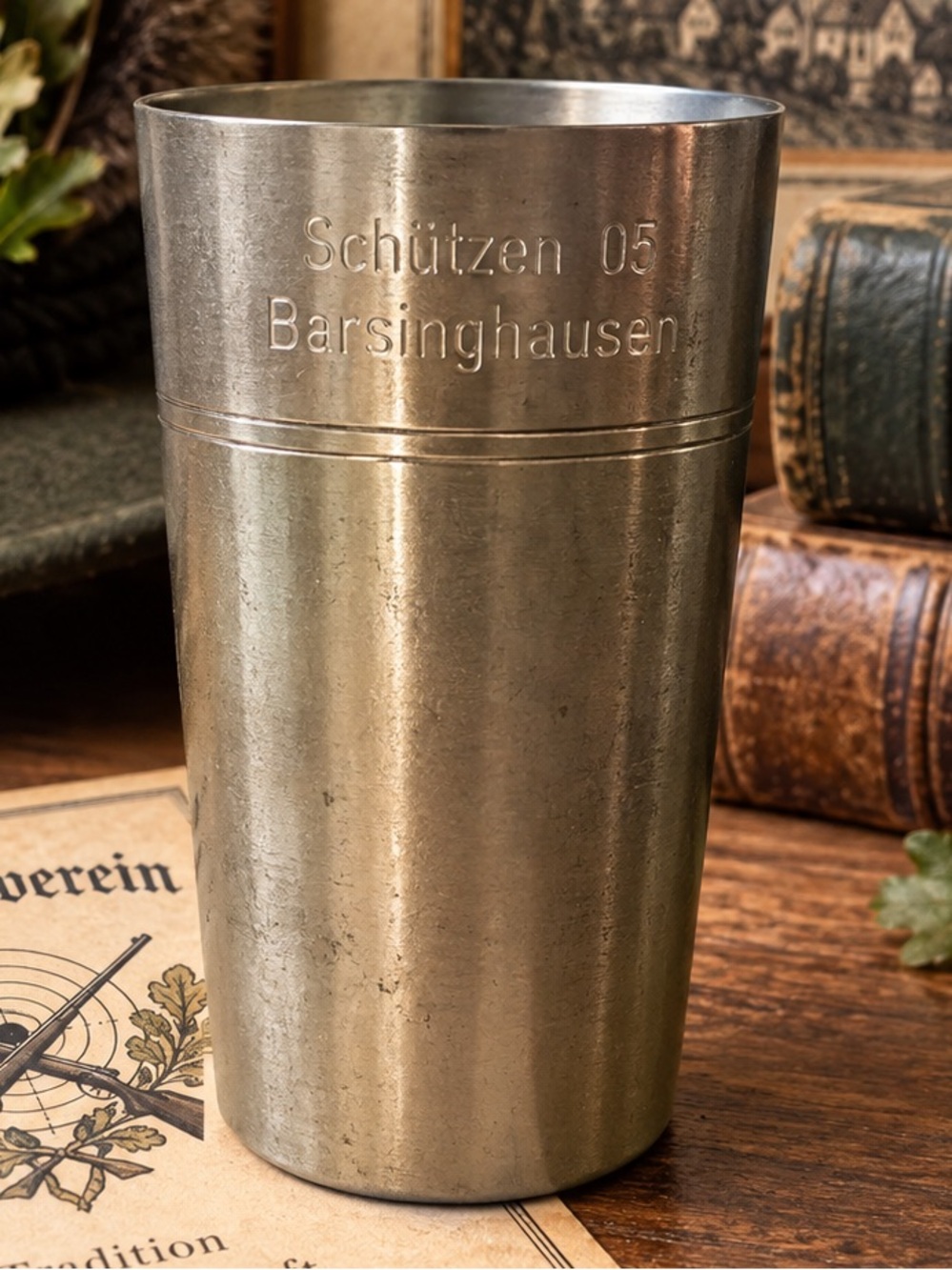 Vintage German Schützen 05 Barsinghausen Pewter Tone Beaker Cup